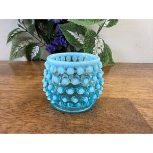 Fenton Blue Opalescent Hobnail Tumbler Vintage Mid Century Glass MCM‎ Decor